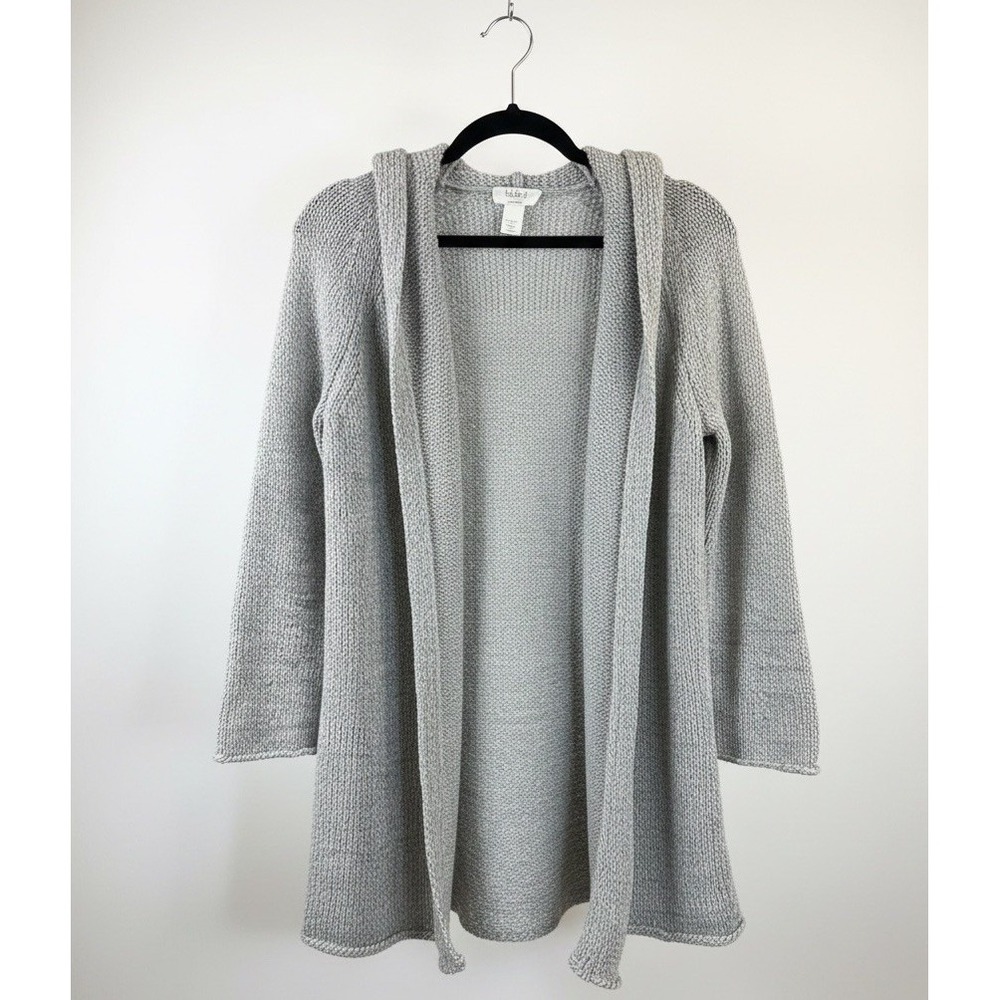 Women Ann Taylor Loft Lounge Sz L Cardigan Light Gray Long Sleeve &‎ Hooded!